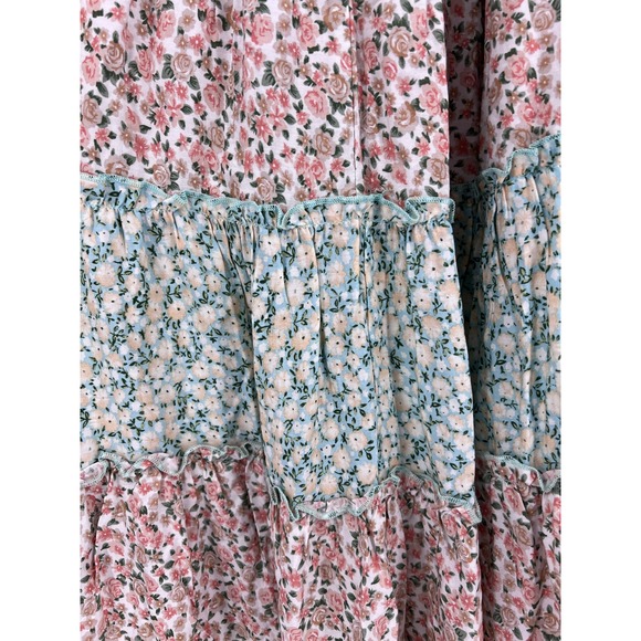 NWT Easel Los Angeles Floral Tiered Midi Dress Smocked Ruffle M cottagecore boho - Picture 2 of 9